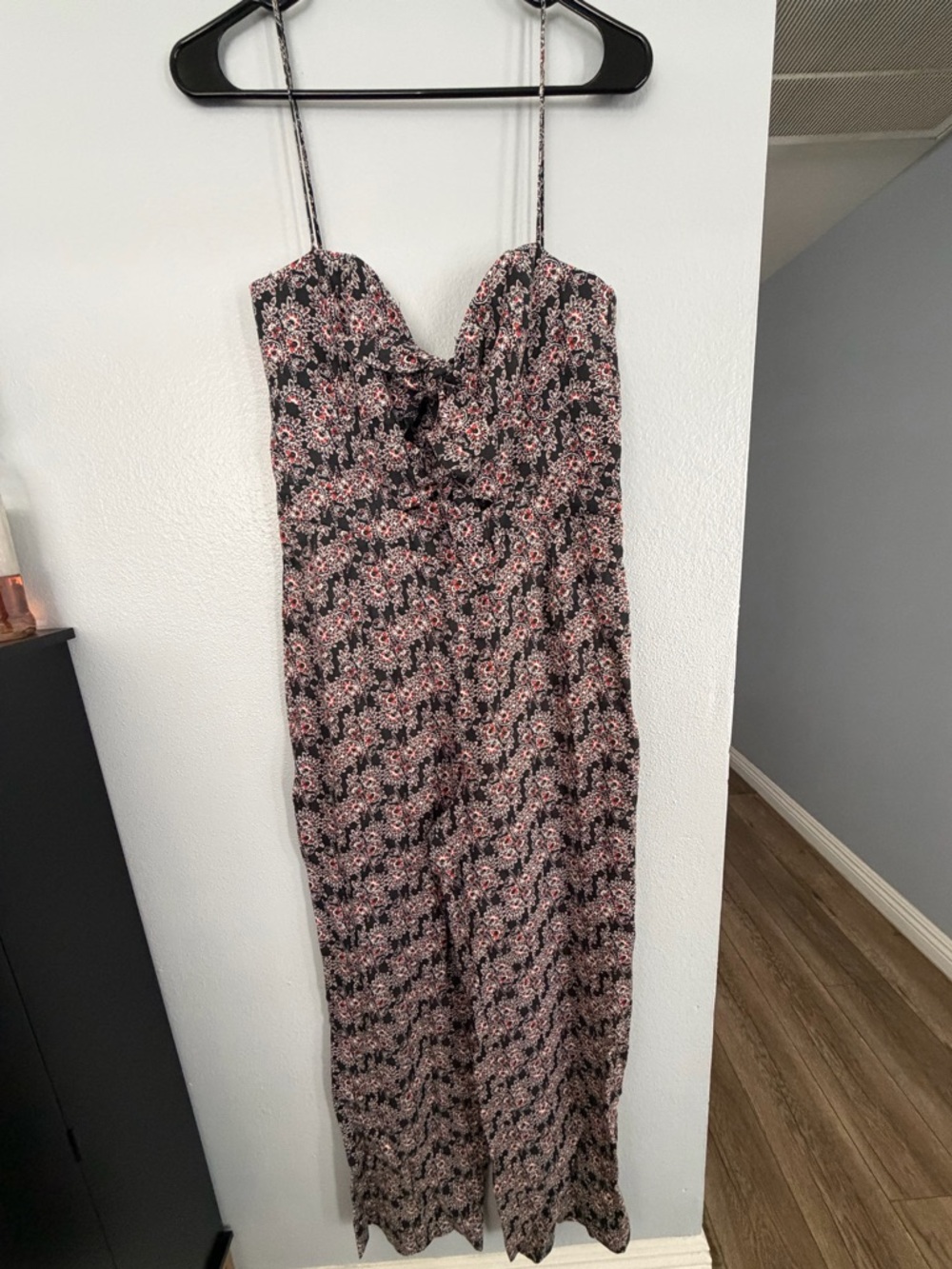 Karina Grimaldi Black Paisley Tie Front Strappy Sleeveless Jumpsuit Size L
